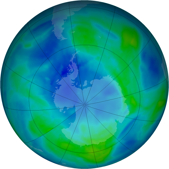 Antarctic ozone map for 13 April 2009
